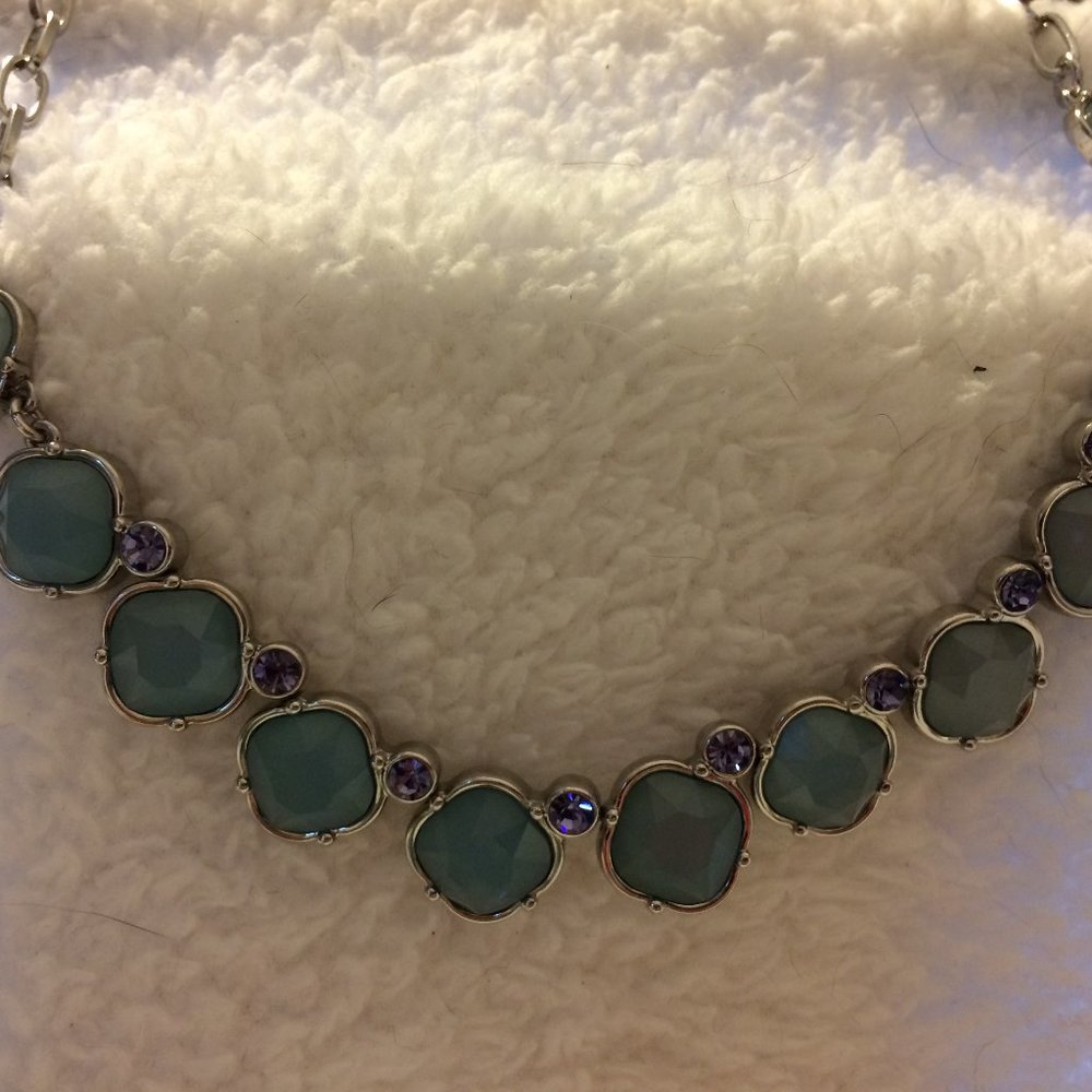 New Lia Sophia Green/Lavender Round Stone Necklace